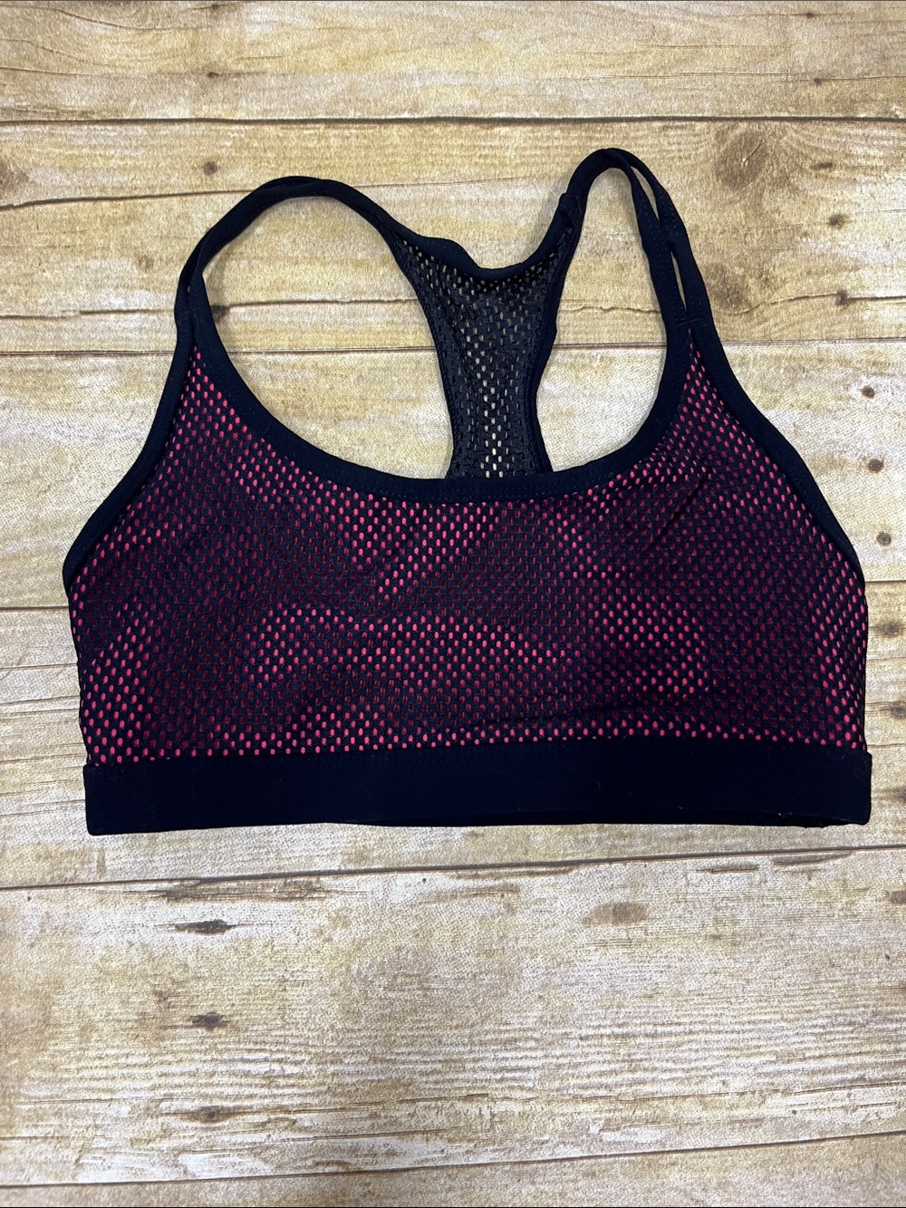 Lorna Jane Women’s Black Mesh Racerback Sports Bra with Red Underlay Size XS(?)